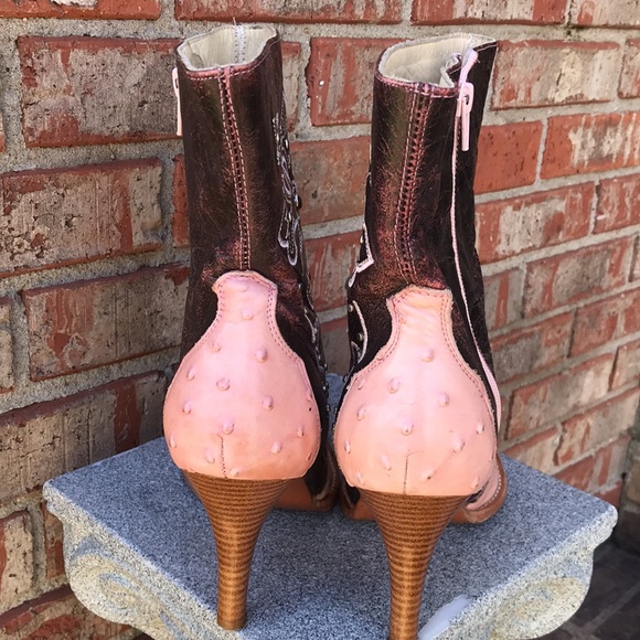 🚨B2G1 CAMILA Deep Berry Roses Pink Leather Pointy Toe Ankle Heeled Boots - Picture 5 of 15